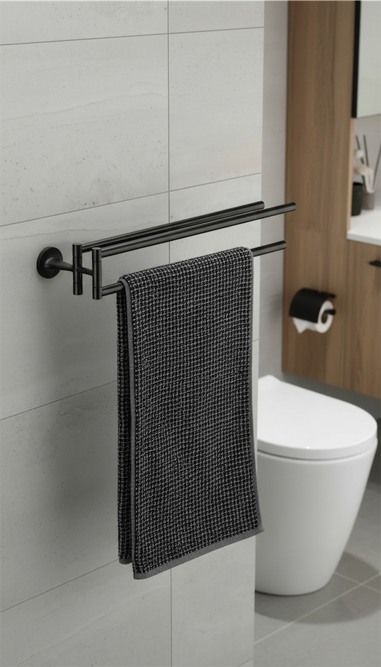 compact towel rail in small bathroom
