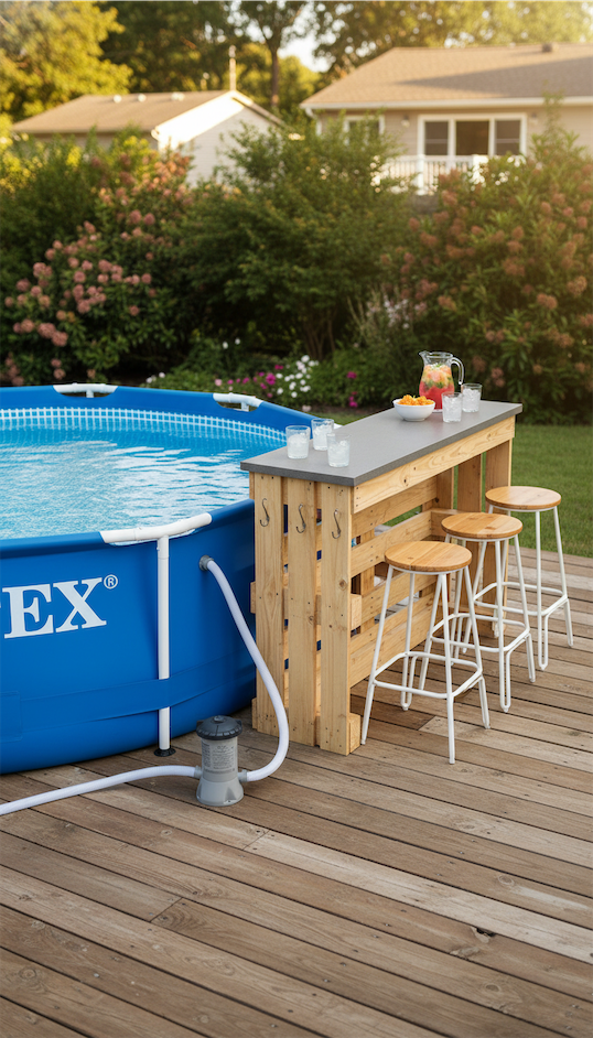 narrow built in pool bar 