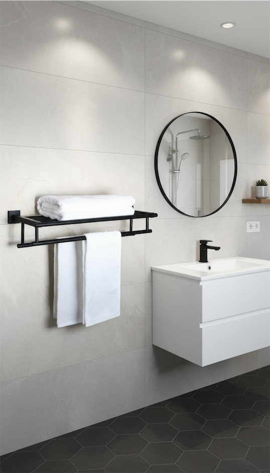 two tier bathroom towel rail idea