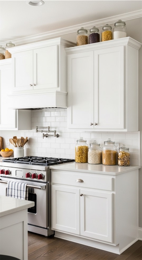 glass jars on top of kitchen cabinets Storage On Top Of Cabinets 