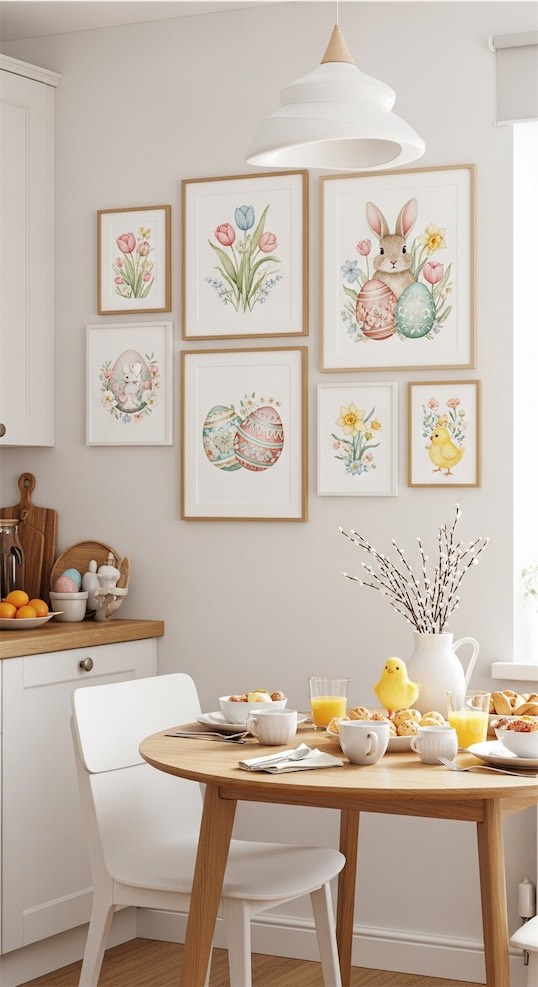 watercolor prints on the wall for easter