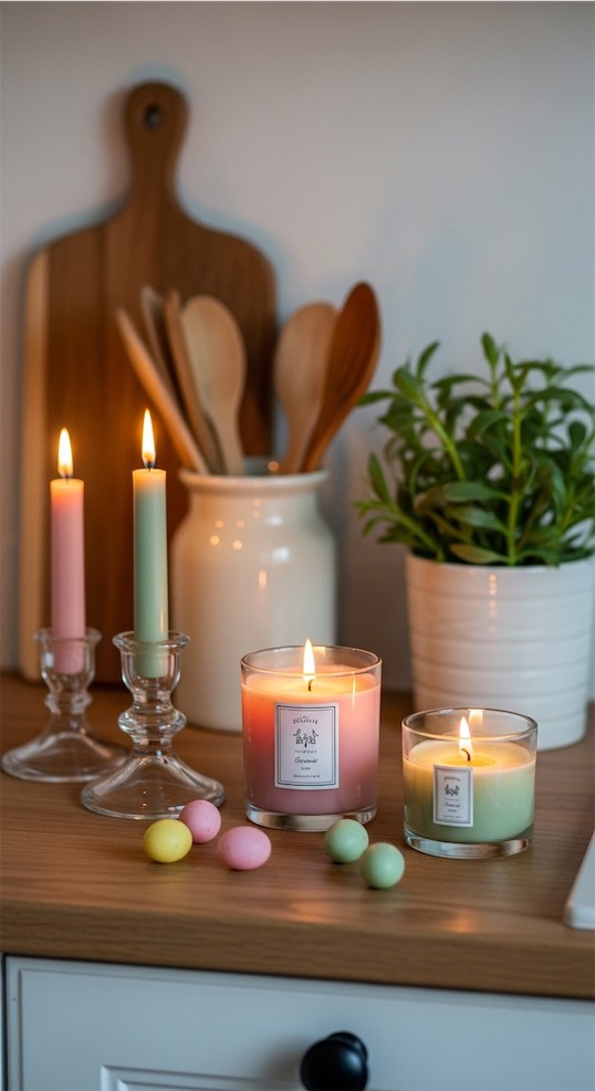 pastel candles Easter Kitchen Decor