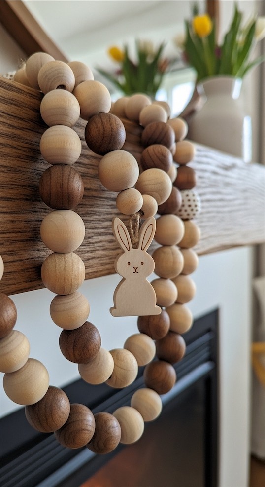 wooden beads with mini easter charm Easter Mantle