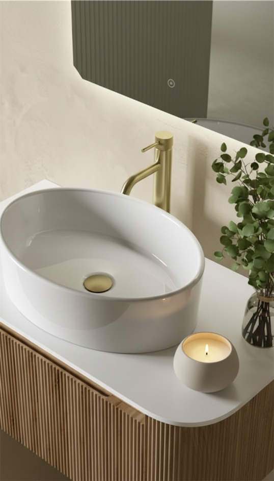 low profile candle on Small Bathroom Counter