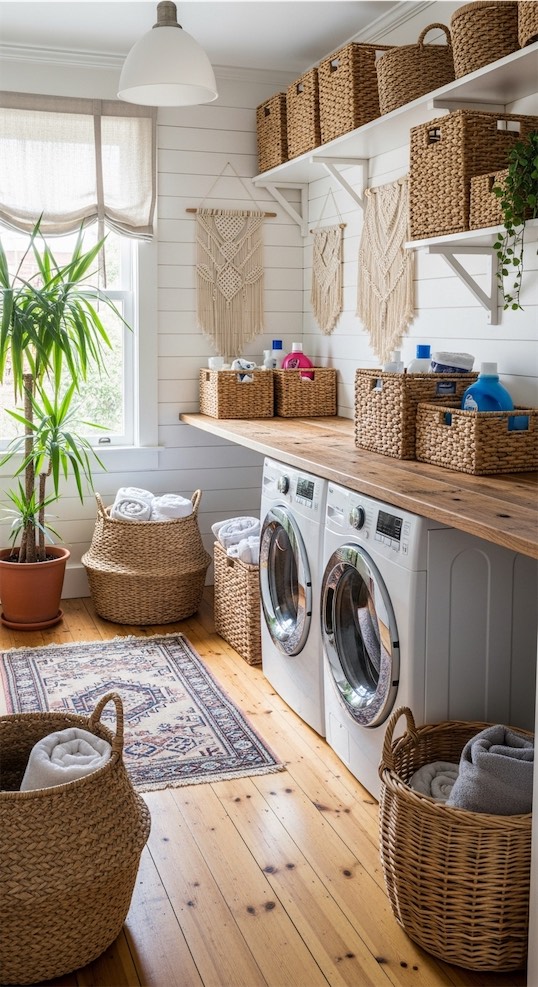 rattan baskets used as storage containers