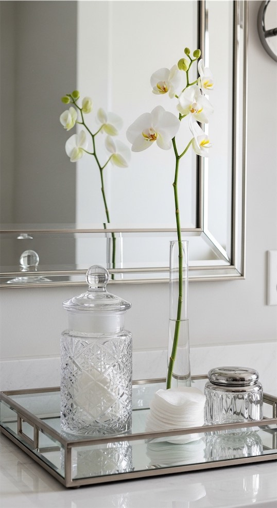 Mirrored Tray with Cut Glass Jar and Orchid Stem