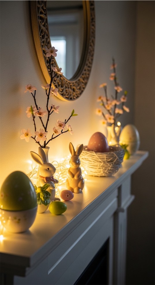 Easter Mantle with soft fairy lights