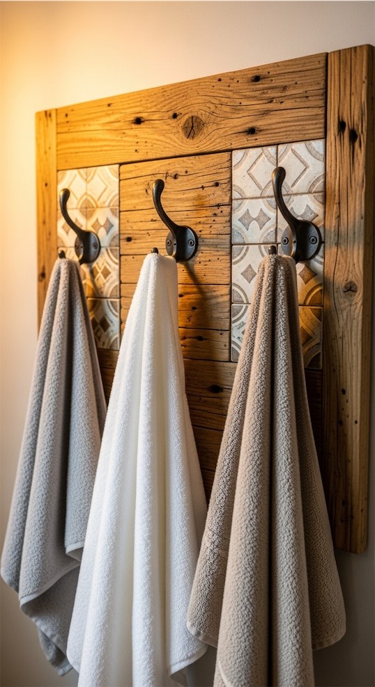 decorative wood with tiles and hooks