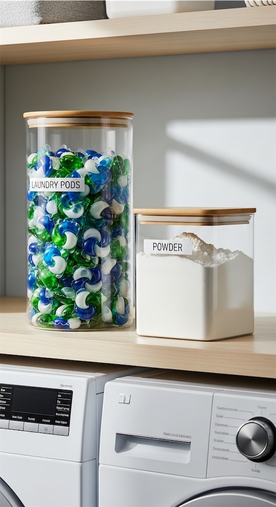 clear containers with labels Laundry Room Ideas