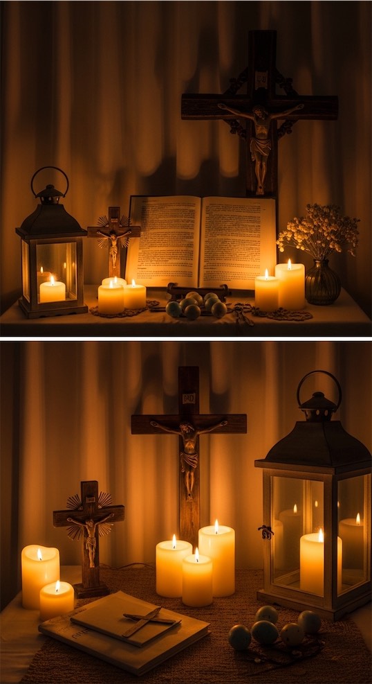 soft lighting around Religious Easter Home Decor