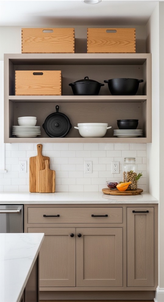 clean line wooden boxes in kitchen 