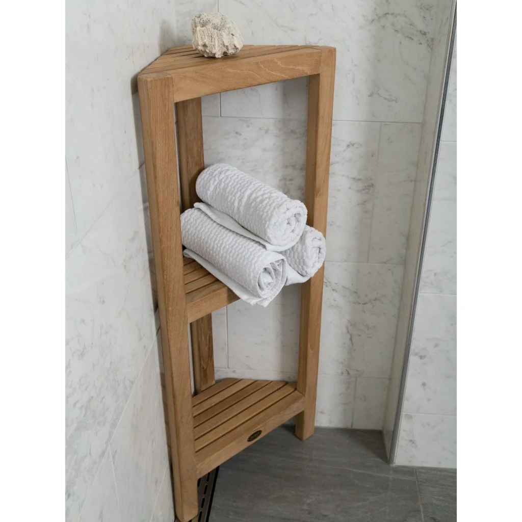 compact corner unit for towels in bathroom