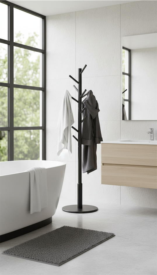 towel tree in bathroom