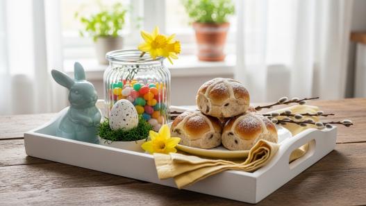 kitchen tray styled for easter