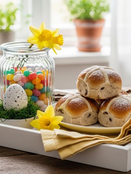 kitchen tray styled for easter
