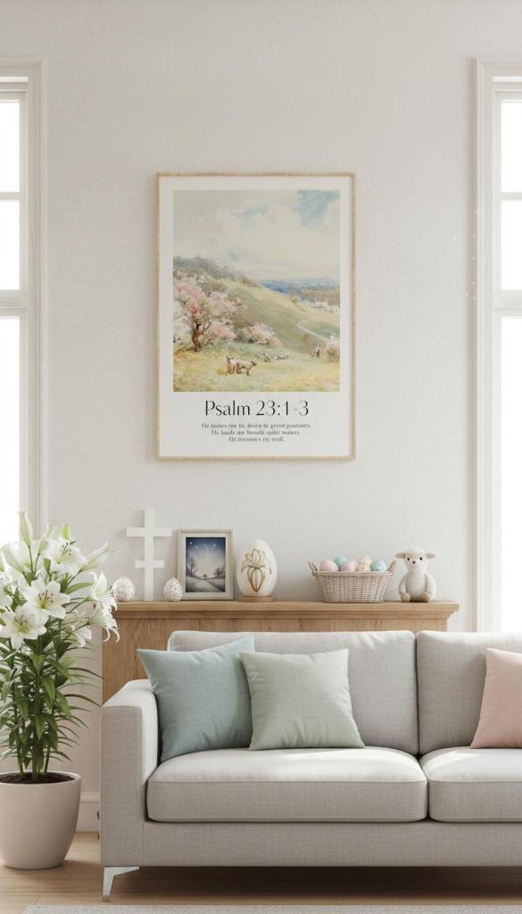easter religious prints in living room