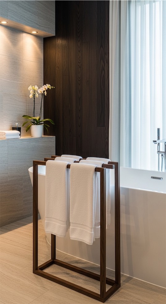 towel rail next to bath tub