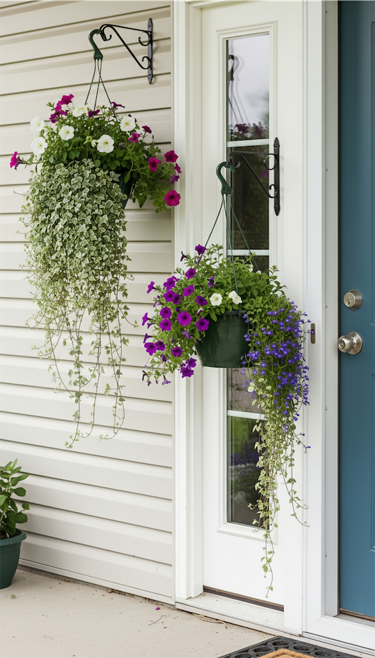 hanging baskets on front porch
