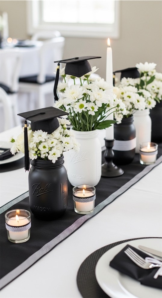 black and white themed graduation party 