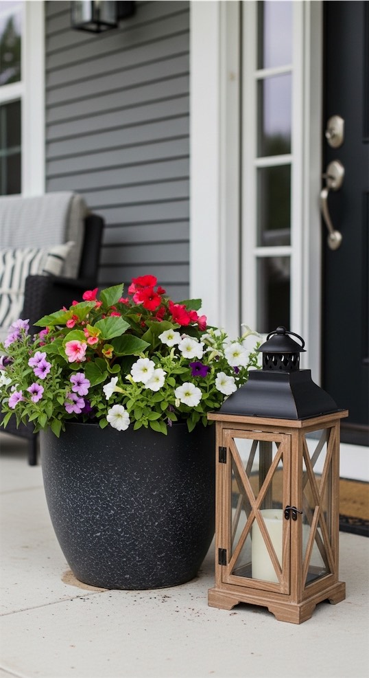 flower pot next to lantern