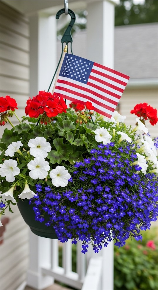 Patriotic Porch Ideas of a american style planter