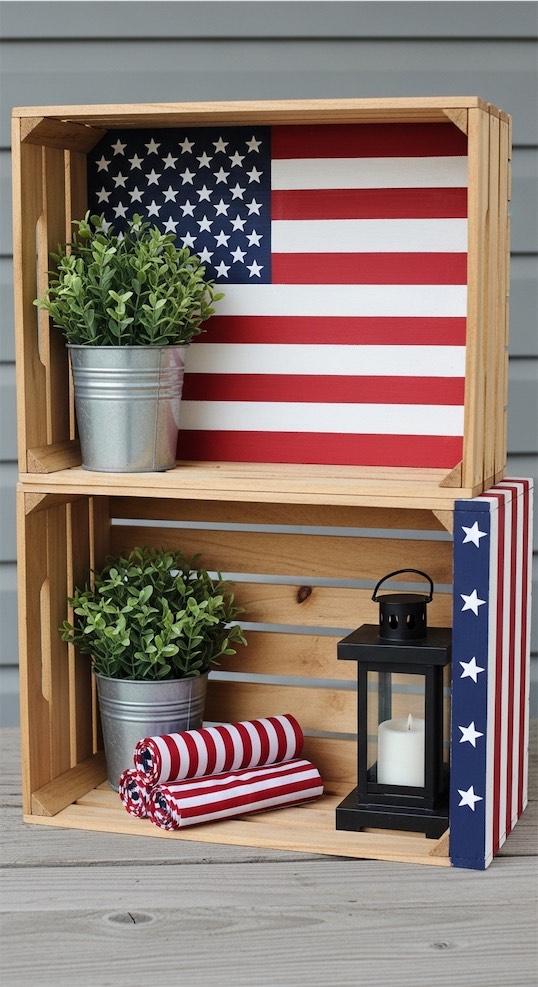 wooden crates with patriotic flags 
