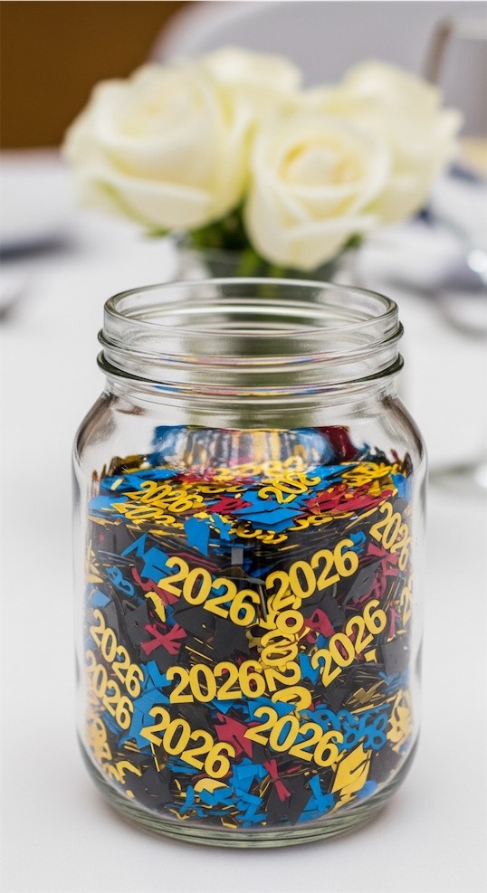 year confetti in mason jar