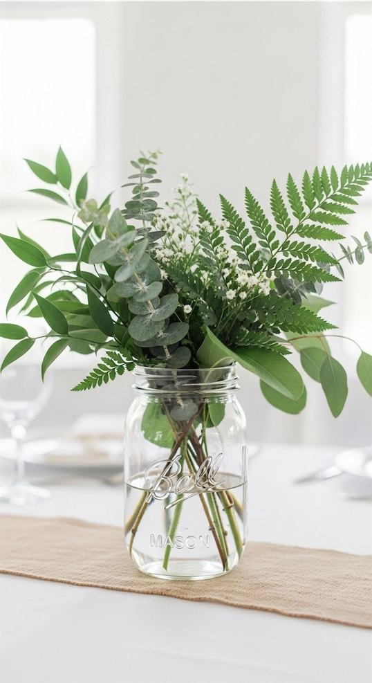 greenery in mason jar