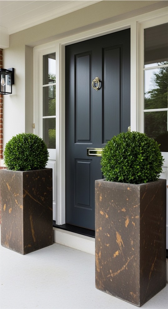 tall modern flower pots by front door