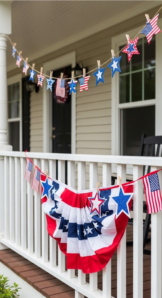 Patriotic Banner Across the Porch