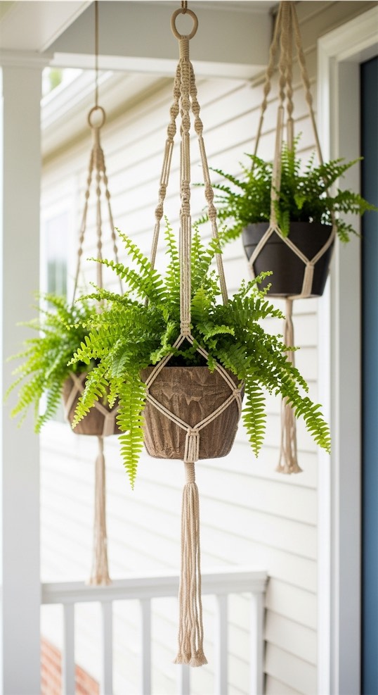 Hanging Macrame Planters with Ferns