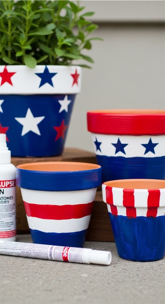 Paint Terracotta Pots in Red, White, and Blue