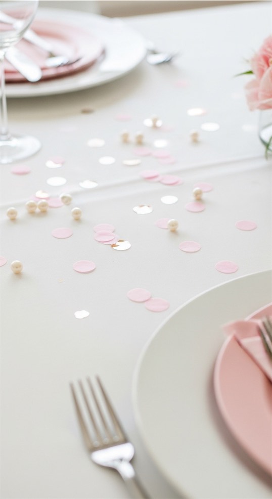 pink confetti on the table Mother's Day Brunch Decor ideas