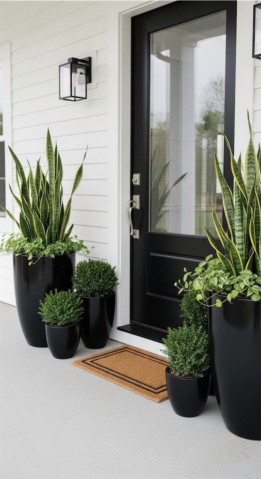 minimal sleek black Front Porch Flower Pot