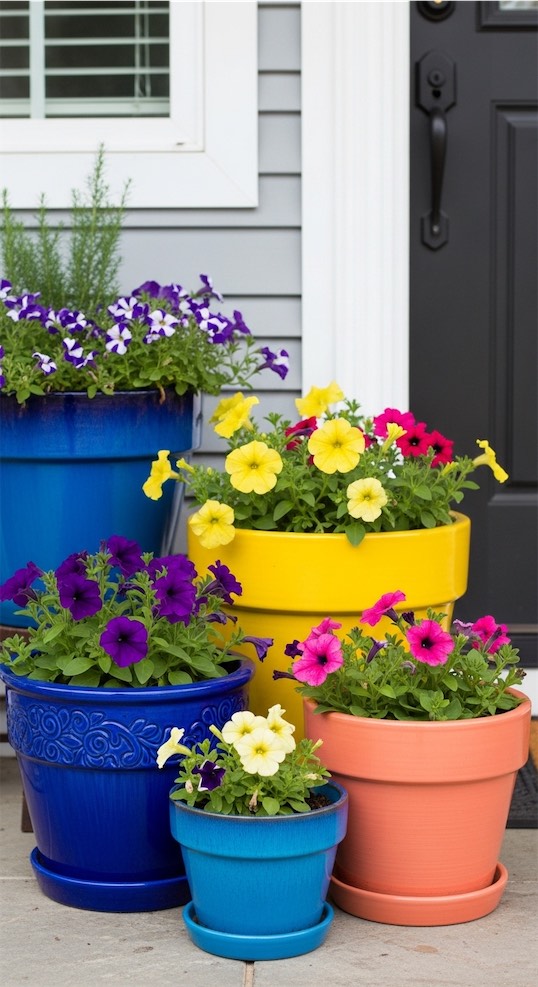 colourful Front Porch Flower Pot Ideas