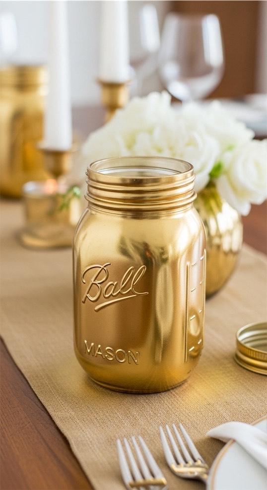 gold painted mason jar 
