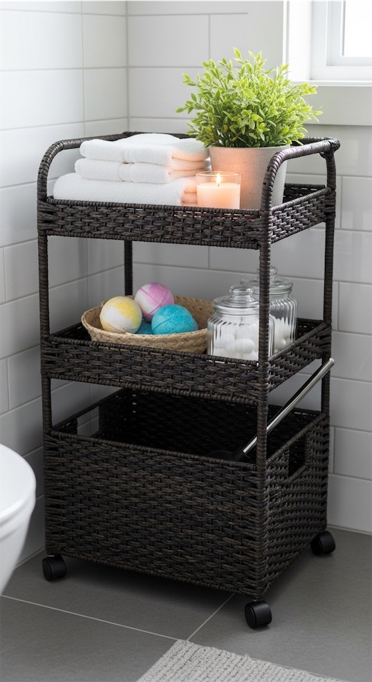 rolling cart in bathroom