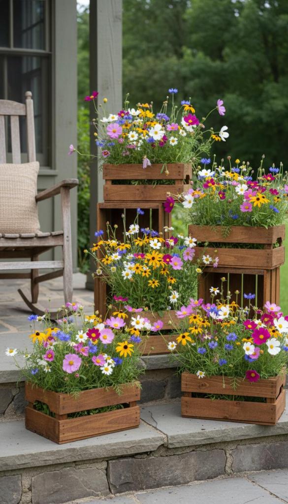 wooden crate rustic planters