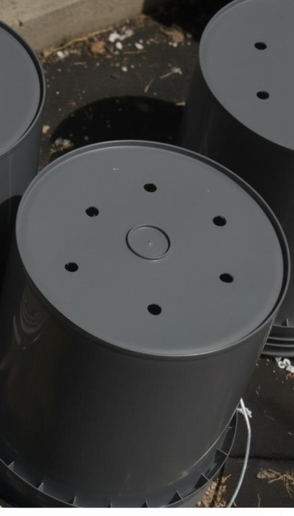 drainage holes in a bucket