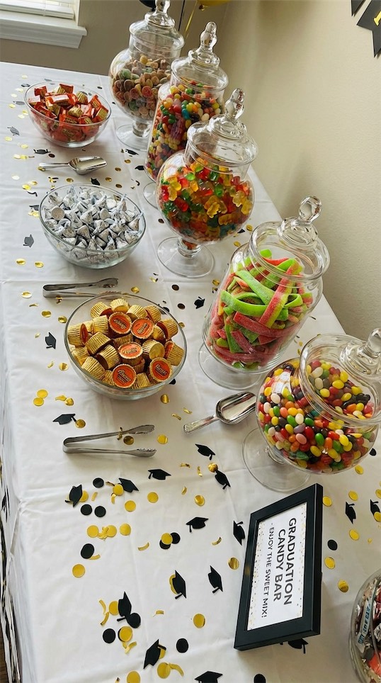sweets and choclate on a Graduation Candy Buffet