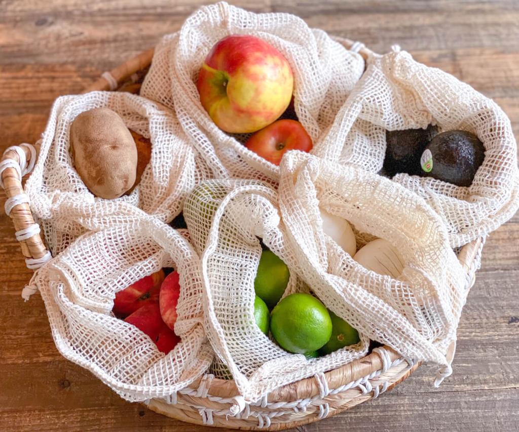 fresh produce in mesh bags