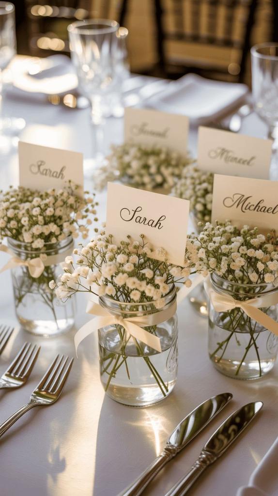 namecards on top of mason jars