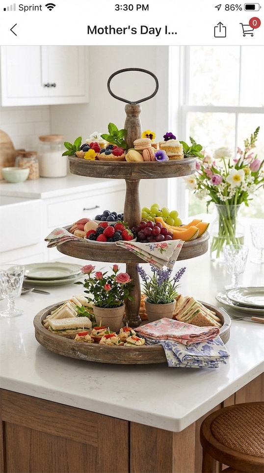 tiered tray with sweet treats for mothers day