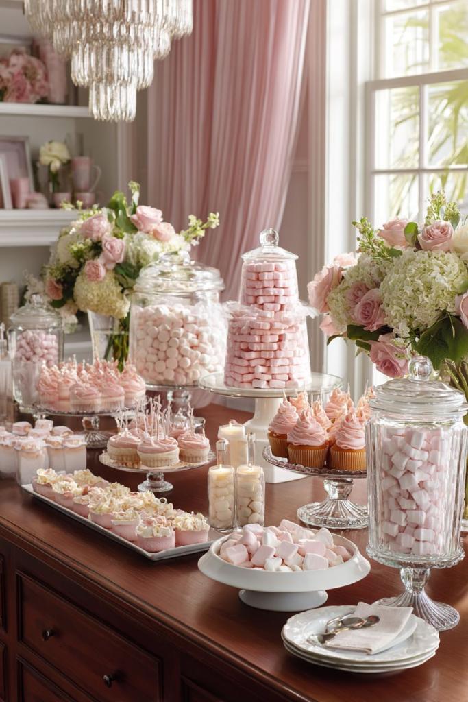 pink and floral theme candy buffet