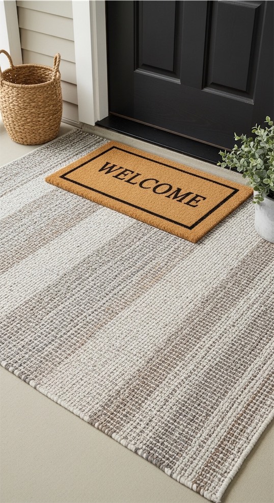 rustic style welcome mat with layered rug