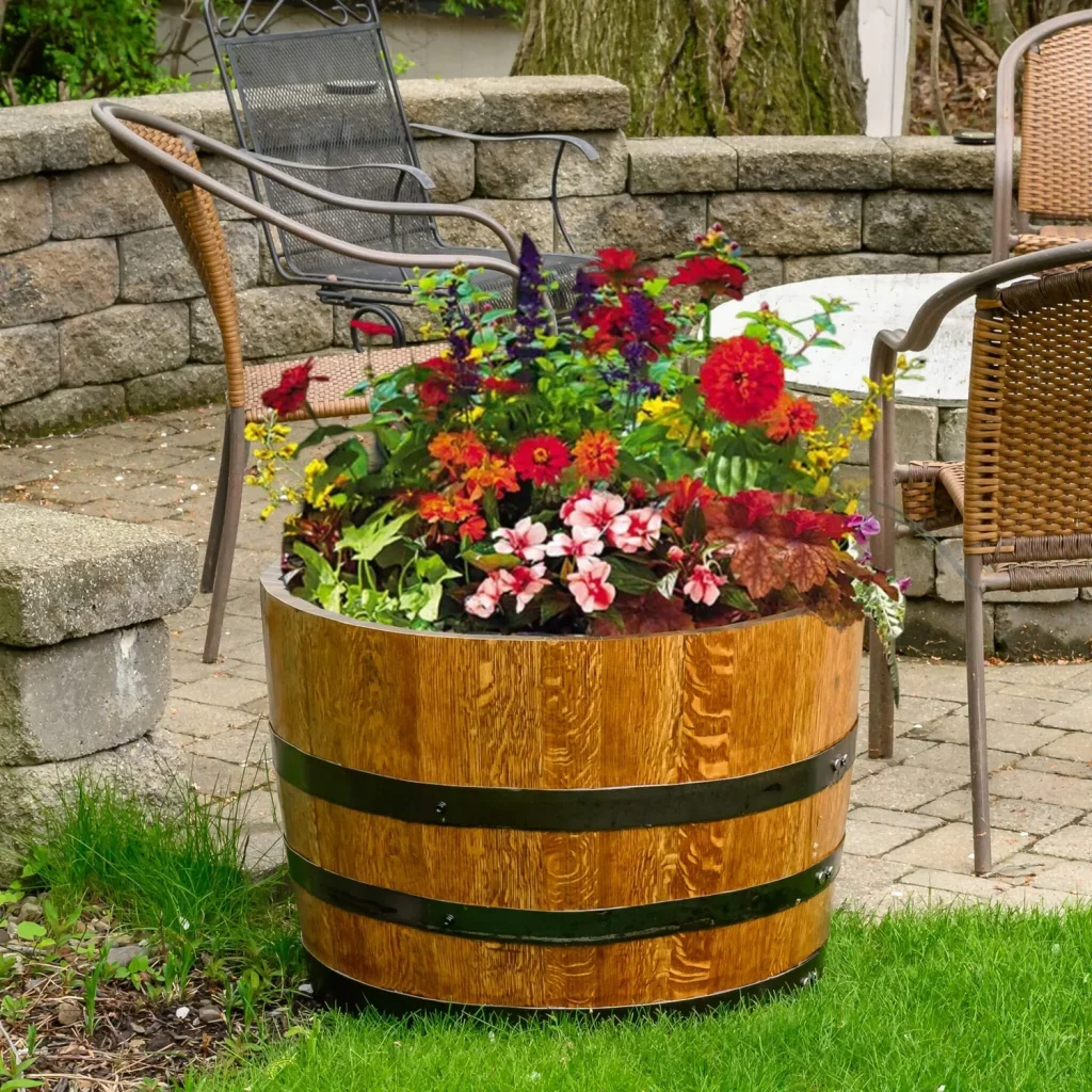 whiskey barrel used as a planter