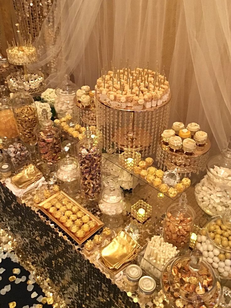 white and gold theme Graduation Candy Buffet