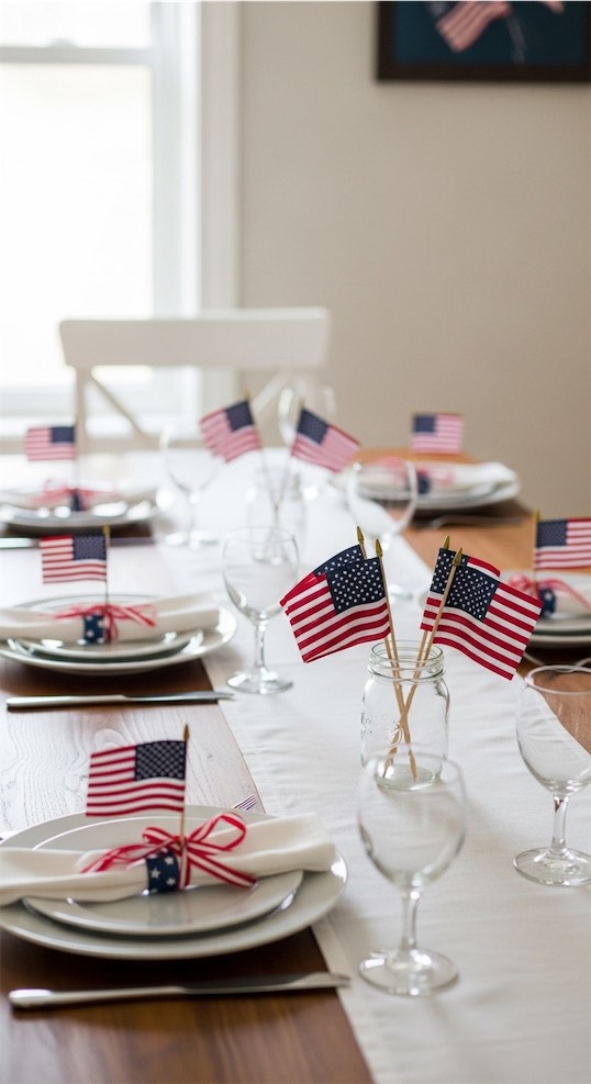 mini flags at table settings