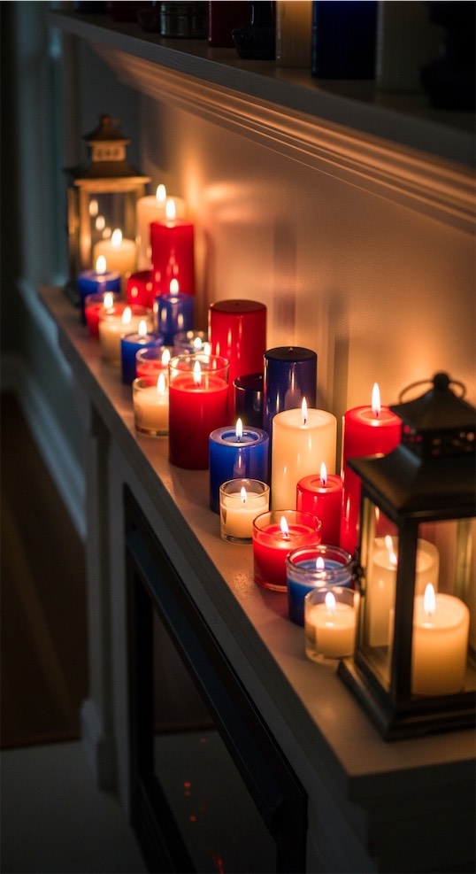 candles lit on mantle