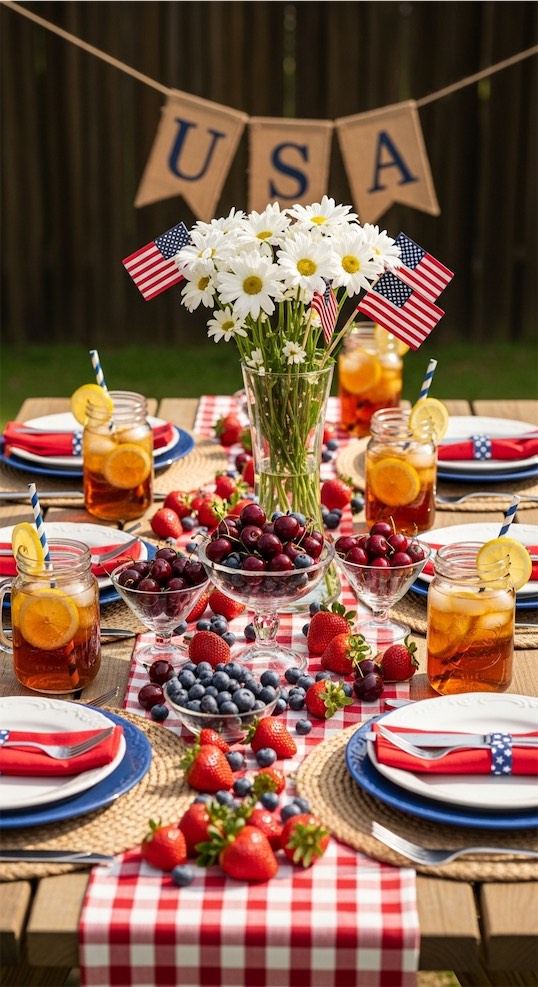 fruit being part of the decor on poutdoor table